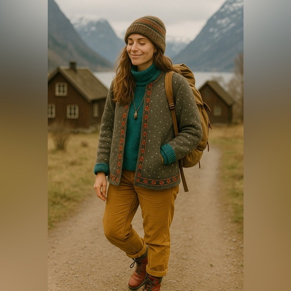 Vintage Sweaters - Vintage Laundromat Fisherman Core  Fleece Lined 100% Wool Jacket Size Small